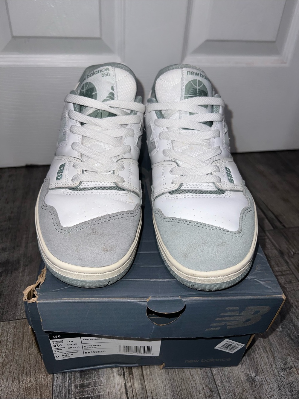 New Balance 550 White Low-Top Sneakers with Pale Green Accents